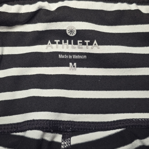 Athleta Chaturanga Capri Black White Stripe Pant Crop Legging Sz Medium - Picture 2 of 8